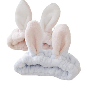 bouti1583 Women Fashion Soft Flannel Bunny Ear Makeup Cosmetic Shower Elastic Headband 2Pcs