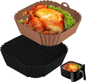 Boribim 2 PCS Square Silicone Air Fryer Liners - 8 Inch Reusable Air Fryer Pot - Air Fryer Accessories - Air Fryer Inserts for 4 to 7 QT Oven Microwa