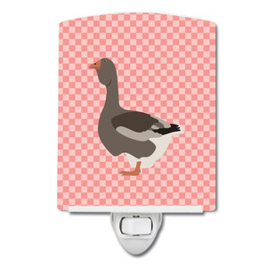 Caroline's Treasures BB7897CNL Toulouse Goose Pink Check Ceramic Night Light Compact, UL-Certified, Ideal for Bedroom, Bathroom, Nursery, Hallway, Ki