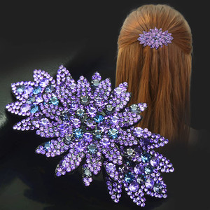 Jumwrit Rhinestone Hair Barrette Vintage Flower Leaf Hair Clip Shiny Silver Floral Hairpin No Slip Ponytail Holder Slide Clip Glitter French Decorati