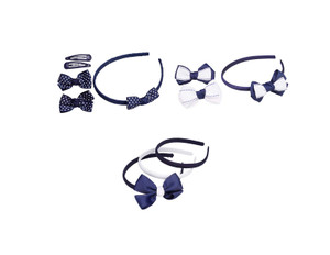 French Toast Girl's School Uniform Headbands and Bow Clips, 3-pack, Navy