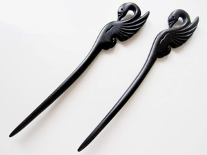 Myhsmooth Zz-bs-swan 2 Count Hair Sticks Natural Black Sandalwood(ebony) Handmade Carved Hair Clip Shawl Hair Pins Pack of 2 Pcs :Swan