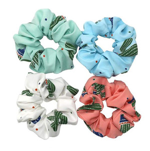 Fodattm 4PCS Elastic Hair Scrunchies Hair Bands Hair Ties Scrunchy Hair Rope Ponytail Holder for Women (Cactus pattern)
