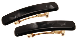 France Luxe Mini Rectangle Barrette, Nacro Black, Set of 2 - Classic French Design For Everyday Wear