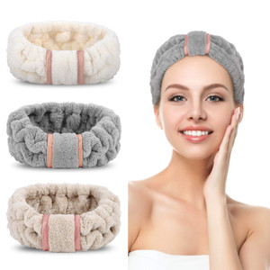 DOOBO 3 Pack Spa Headbands Microfiber SkinCare Face Wash Headband Facial Headband Makeup Towel Headbands for Women for Washing Face(White, Gray, Khak