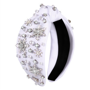 boderier Christmas Headbands for Women Pearl Snowflake Headband Crystal Wide Knotted Headband Xmas Holiday Hair Accessories Gifts (White Pearl Snowfl