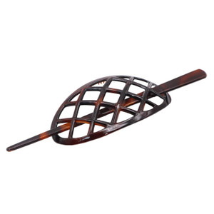 Parcelona French Criss Cross Pattern Tortoise Shell Brown Cellulose Acetate Made in France Chignon Bun Cover Ponytail Holder Hair Slider Pin Thru Upd