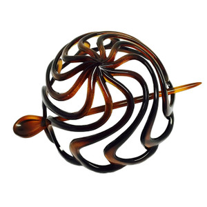 Parcelona French Swirls Celluloid Chignon Hair Slide Pin Thru 3.5" Bun Cover Ponytail Round Hair Clips for Women Styling Girls Hair Accessories No Sl
