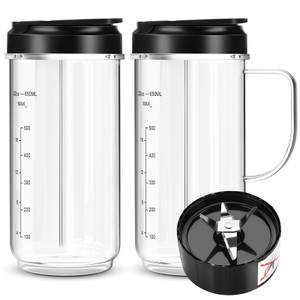 UBYNID 2 Pack Magic Bullet Blender Cups, Tall 22oz Cup with Flip Top To-Go Lid & 4 Fins Cross Blade Blender Replacement Parts, Replacement Cup Mug wi