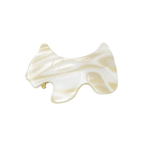 French Amie Scottish Dog Puppy Ivory White Cream Small 2" Celluloid Handmade Automatic Hair Clip Barrette for Women and Girls, Made in France - (Ivor