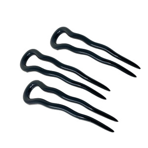 Parcelona French Mystic Black 3 Inch Wavy Set of 3 Celluloid U Shaped Hair Pins for Hair Bun Style for Women and Girls Hair Styling Accessories, Made