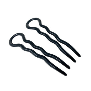 Parcelona French Sleek 3.5 Inch Large Set of 2 Wavy Crink U Shaped Black Chignon Hair Pin