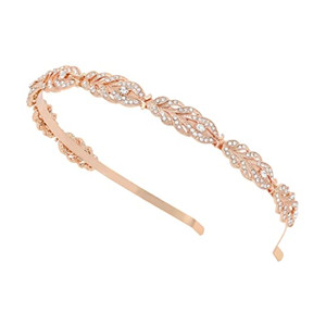 Oriamour Rose Design Rhinestone Crystal Wedding Headband Bridal Headpieces Simple Design Bridal Headband (Rose Gold)