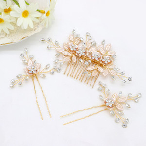 Oriamour Hair Side Combs With 2 Set Hair Pins Bridal Hair Accessories Wedding Headpiece Set (Gold)
