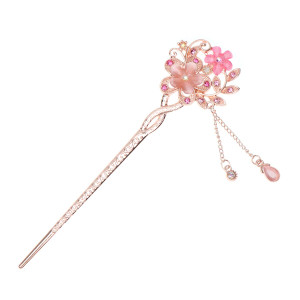 Lurrose Rhinestone Pearl Flower Hair Stick Chinese Hair Chopsticks Vintage Retro Tassel Hair Pin Hair Styling Hair Making Accessories for Long Hair f