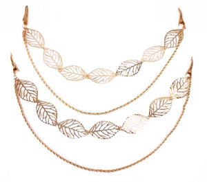 yueton 2pcs Fashion Ladies Hollow Out Leaves Gold Chain Alligator Clips Barrettes Bobby Pin Hair Clips Bride Headwear Edge Clip Clamps Headbands