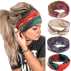 DINPREY Criss Cross Hair band Tie Dye 4 Pcs Boho Headbands Paisley Bandana Wide Head Wraps Cotton Knotted Yoga Sport Sweatband Twist Head Bands (4 Co