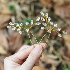 Unicra Bride Wedding Crystal Hair Pins Bridal Rhinestone Hair Pieces Wedding Hair Accessories for Women and Girls (Pack of 2)(Gold)