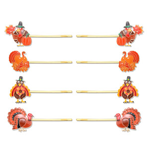 Boderier 8 Pack Thanksgiving Hair Clips for Women Fall Maple Leaf Turkey Hair Bobby Pins Thanksgiving Holiday Party Costume Hair Accessory Gifts (Tur
