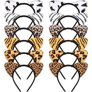 WILLBOND 12 Pieces Cheetah Ears Headband for Women Leopard Cat Ears Headband Holiday Party Supplies(Assorted Animal Series)