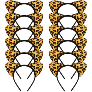WILLBOND 12 Pieces Cheetah Ears Headband for Women Leopard Cat Ears Headband Holiday Party Supplies(Classic Leopard Series)