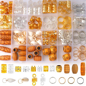 175 Pcs Hair Jewelry for Locs Dreadlock Metal Hair Cuffs Hair Rings Imitation Wood-Like Hair Tube Beads Decorations Pendants Shell Hair Coils Hair Tu