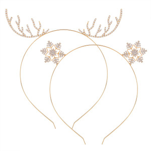 ELEARD Christmas Headbands for Girls Womens Sparky Crystal Reindeer Horn Snow Headbands Santa Holiday Hair Band Headpiece Set of 2 Pieces (Gold)