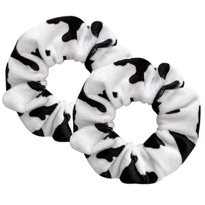 KDDOM 2 PCS Cow Pattern Velvet Hair Scrunchie,Ponytail Holders Elastic Hair Ties Rope Headwear Hair Accessories for Girls and Women