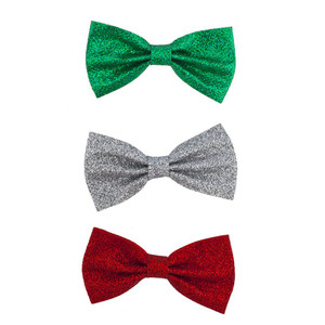 LUX ACCESSORIES Christmas Xmas Red Green Silver Glitter Bow Hair Clips (3pc)
