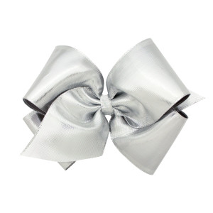 Wee Ones Girls' Metallic Overlay Hair Bow on a WeeStay No Slip Clip, King, Silver