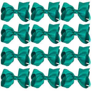 4 Inch Boutique Girls Hair Bows Hair Clips for Girls Toddlers 12 Pcs Solid Color (Teal)