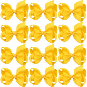 4 Inch Boutique Girls Hair Bows Hair Clips for Girls Toddlers 12 Pcs Solid Color (Yellow)