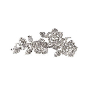 Lux Accessories Metal Pave Crystal Rose Floral Flower Tree Branch Leaf Bridal Wedding Hair Clip