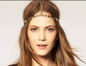 Chargances Bohemia Women Gold Disc Head Chain Headband Hair Accessories Boho Head Dress Forehead Headpiece for Weeding Bride Bridesmaids Prom Festiva