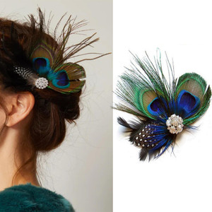 Peacock Feather Hair Clip Vintage Feather Fascinator Crystals Hairpin for Women Girls Beautiful Peacock Hair Accessories Hair Decoration for Daily Us