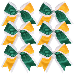 Cheerleader Bows 8 Inch 3 Colors 2 Layers 6 Pcs Jumbo Ponytail Holder Cheerleading Bows for High School College Hair Elastic Hair Tie (Forest Green/G