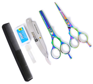 Macs Professional Titanium Barber Scissor Razors Edge Hair Cutting 5 PCs Set 6.25" Barber Shears W/ 6.25" Texturizing/Thinning Shears Made Of Japanes