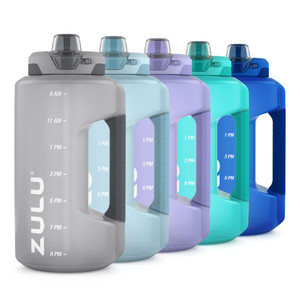 ZULU Goals 64oz Half Gallon Plastic Water Bottle with Straw and Time Marker | Large Reusable Jug with Handle and Leak Proof Lid for All Day Hydration
