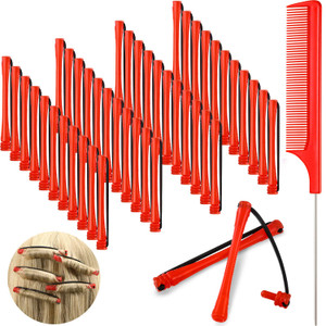 48 Pieces Hair Perm Rods Short Cold Wave Rods Plastic Perming Irons Hair Curling Rollers Curlers with Steel Pintail Comb Rat Tail Comb for Hairdressi