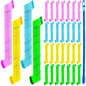 WILLBOND 40 Pieces Flexi Rod Hair Roller Kit, No Heat Hair Curlers Styling, 4 (7.87 Inch, Pink, Blue, Yellow, Green)