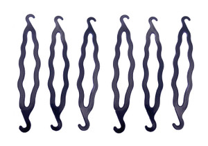 6PCS Black Plastic Bun Maker Curler Double Hook Hair Styling Crooked Hairpins Donut Bun Head Hair Twist Braid Hairdressing Tool Elegance Updo Hairsty