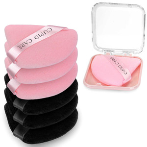 CUPID CARE 6 Pcs Triangle Powder Puff with 2 Travel Cases, Setting Powder Puffs for Face, Velour Makeup Puff for Loose Powder Body Powder, Blender Sp