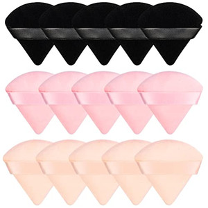 Pimoys 15 Pieces Powder Puff Face Soft Triangle Makeup Velour Puff, Beauty Sponge for Loose Powder and Cosmetic Foundation, Blender Makeup Tool (Blac