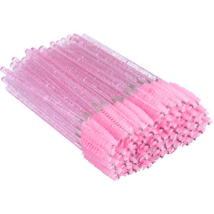 G2PLUS 100PCS Eyelash Mascara Brushes, Disposable Lash Spoolies, Crystal Mascara Wands Makeup Kits for Eyelash Extensions and Eyebrow (Pink)