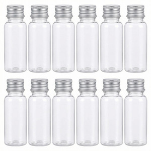 ASTRQLE 12Pcs Empty Refillable Clear Plastic Bottle with Aluminum Screw Cap,Tiny Jars,Travel Small Container (20ml)