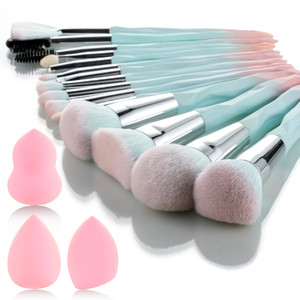 111 Pink Blue Gradient Makeup Brushes and Makeup Sponges Set 18Pcs/Set ?Soft Synthetic Fiber Makeup Brush Set?Suitable for Beginners/Makeup Artists,