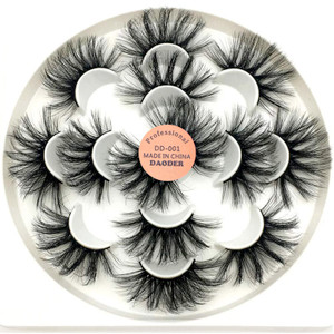 DAODER False Eyelashes 25mm Lashes Wispy Long 8D Mink Lashes Dramatic Volume Fluff Eye Lashes Pack for Women 7Pairs Soft Reusable Fake Eyelashes