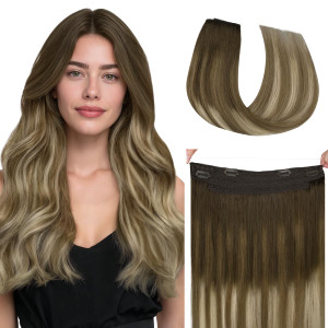 HOTBANANA Wire Hair Extensions Real Human Hair, 18 Inch 95g Ombre Walnut Brown to Ash Brown and Bleach, Straight Wire Extensions