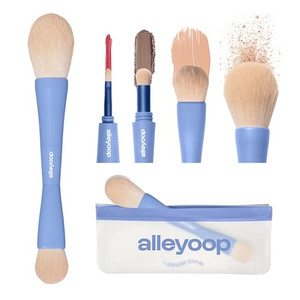 Alleyoop Multi-Tasker 4-in-1 Travel Makeup Brush Set  Compact Makeup Brushes with Blending Sponge, Eyeshadow, Eyebrow & Liner, Blush & Bronzer Brush