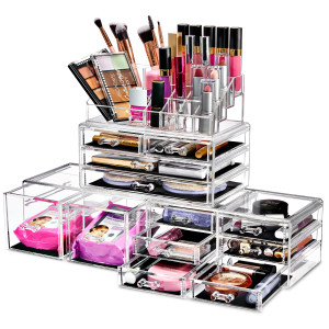 Sorbus Large Makeup Organizer - Clear Stackable Jewelry Makeup Organizer for Vanity, Bathroom Storage Display Case - 12 Drawers Cosmetic Beauty Organ